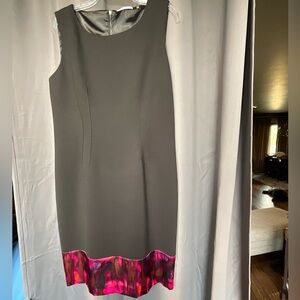 T. Tahari Elegant Black shift dress with multi colored pink band Size 14. NWOT